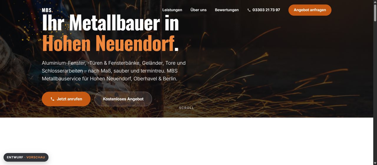 Website für MBS Metallbauservice — Metallbau in Hohen Neuendorf